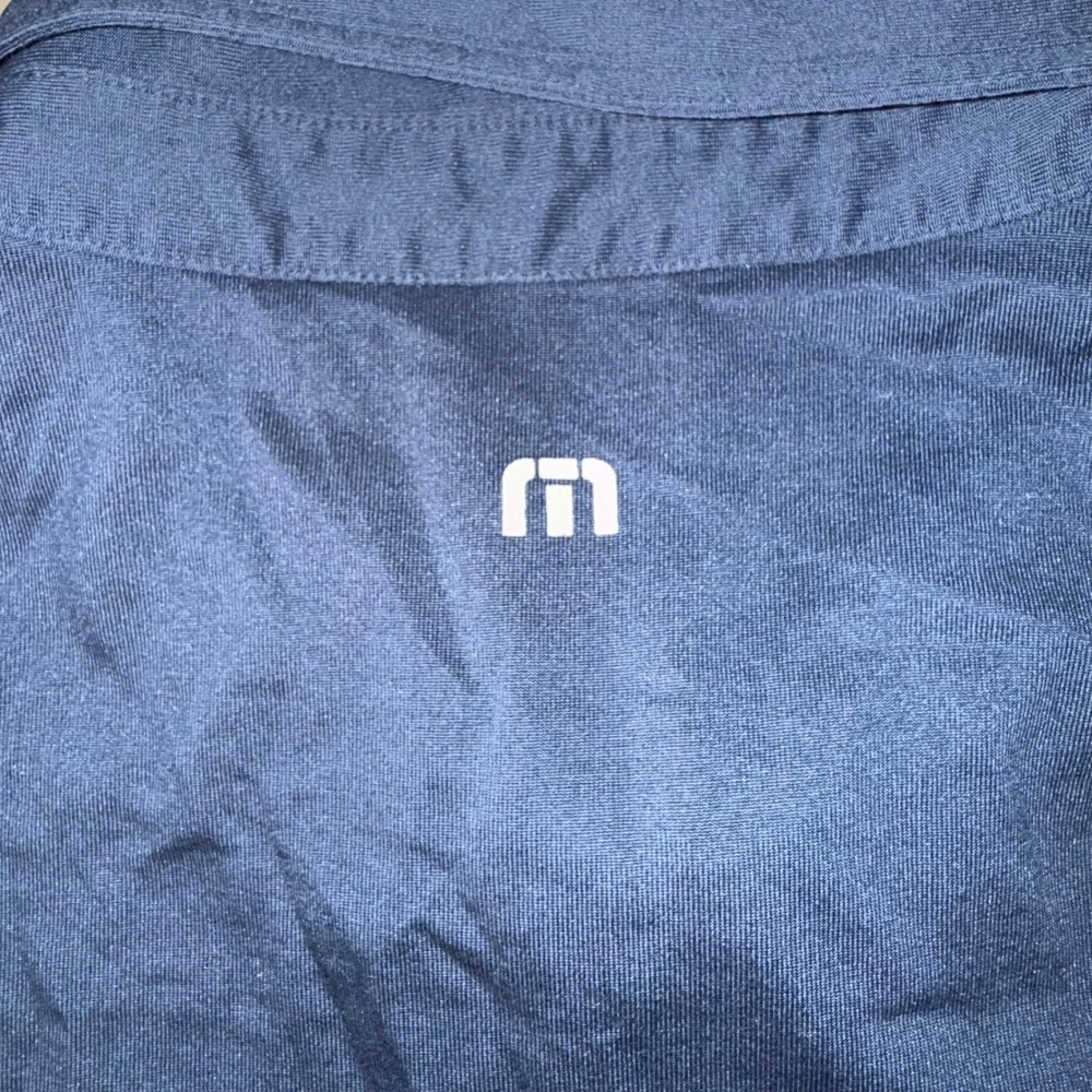 TravisMathew Polo Shirt XL Navy Blue Palm Tree Graphic Performance Golf Top